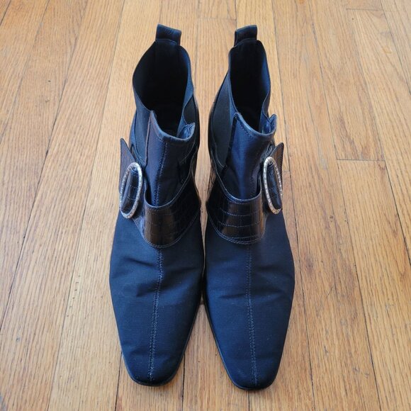 Brighton‎ 10M TREVOR Leather Fabric Ankle Boots Decorative Buckle - Picture 2 of 7